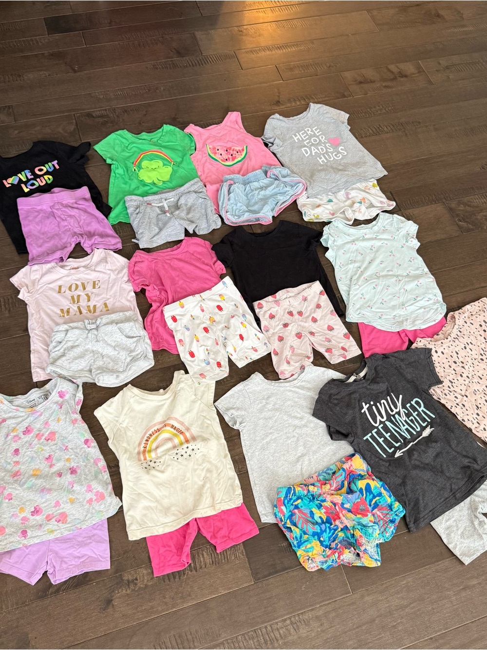 25 Pieces - Kids Outfit Sets Girls Lot Bundles Shorts T-Shirts Tees Matching 3T
